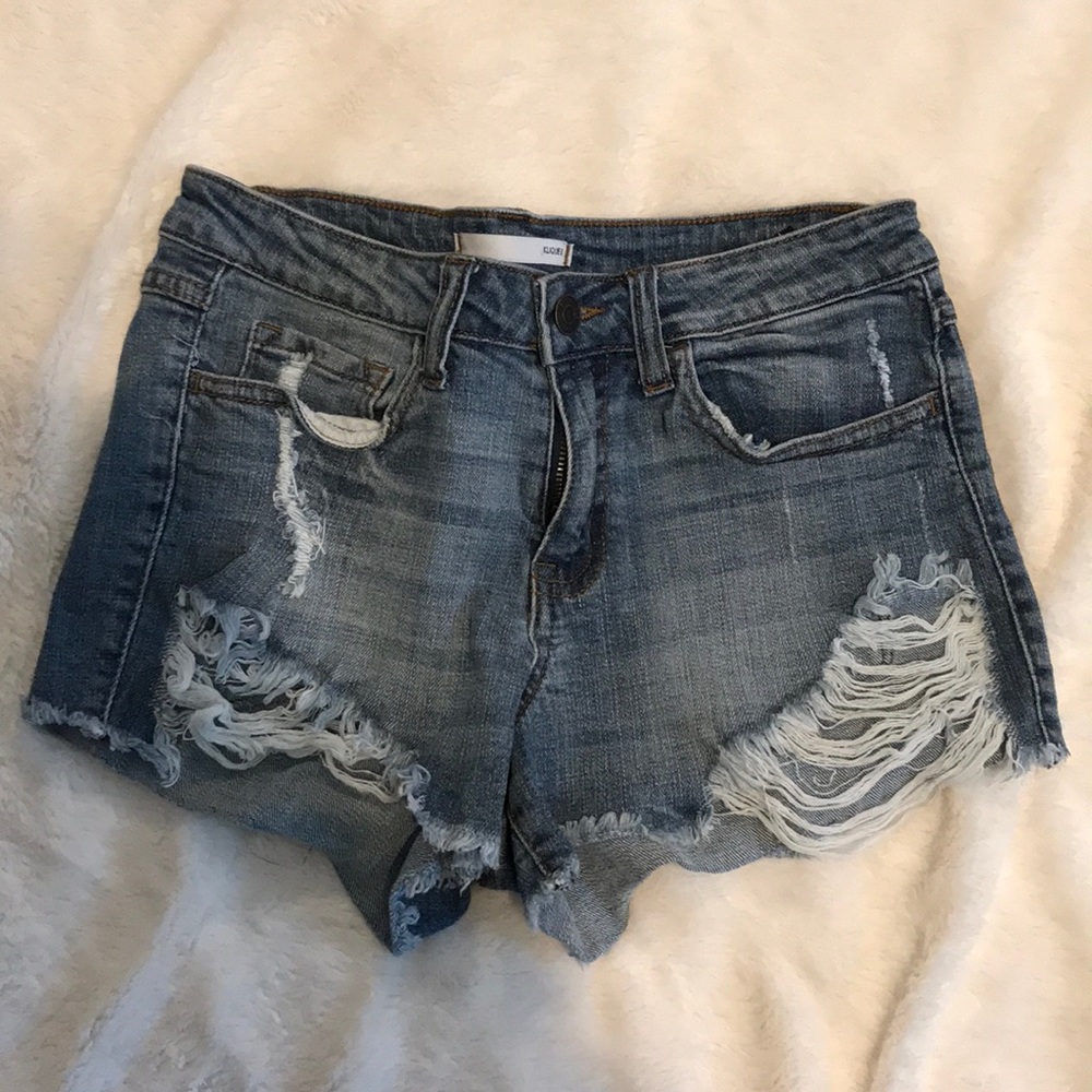 Light Denim Distressed Jean Shorts